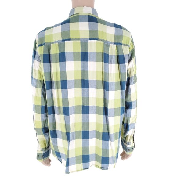 Woolrich Men Button Shirt Check 100% Organic Cotton Pockets Blue Green Size L - Picture 4 of 8